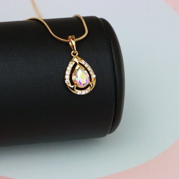 "Rainbow Teardrop Pendant with Gold Plated Finish and Sparkling Detail, XPPT1803 - Picture 5 of 13